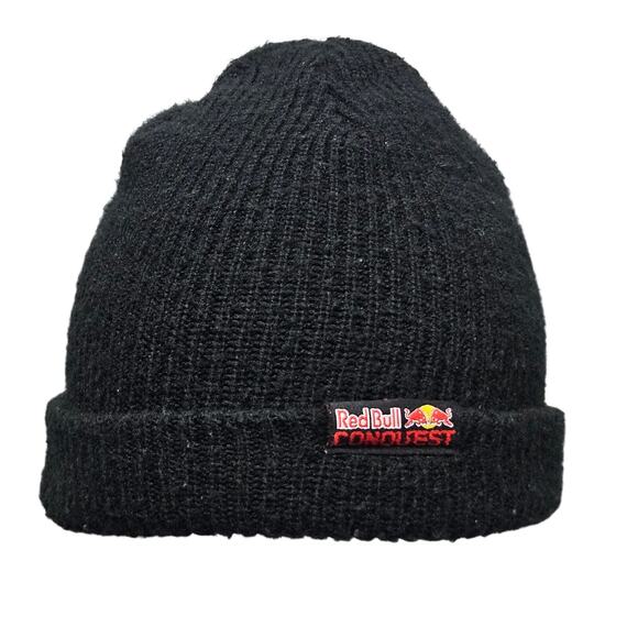 Red Bull Conquest RISE Black Knit Beanie Hat Cuffed Acrylic Promo Logo - Picture 1 of 6